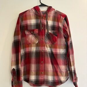 Carhartt Women’s Relaxed Fit Red Plaid Flannel Hooded Shirt